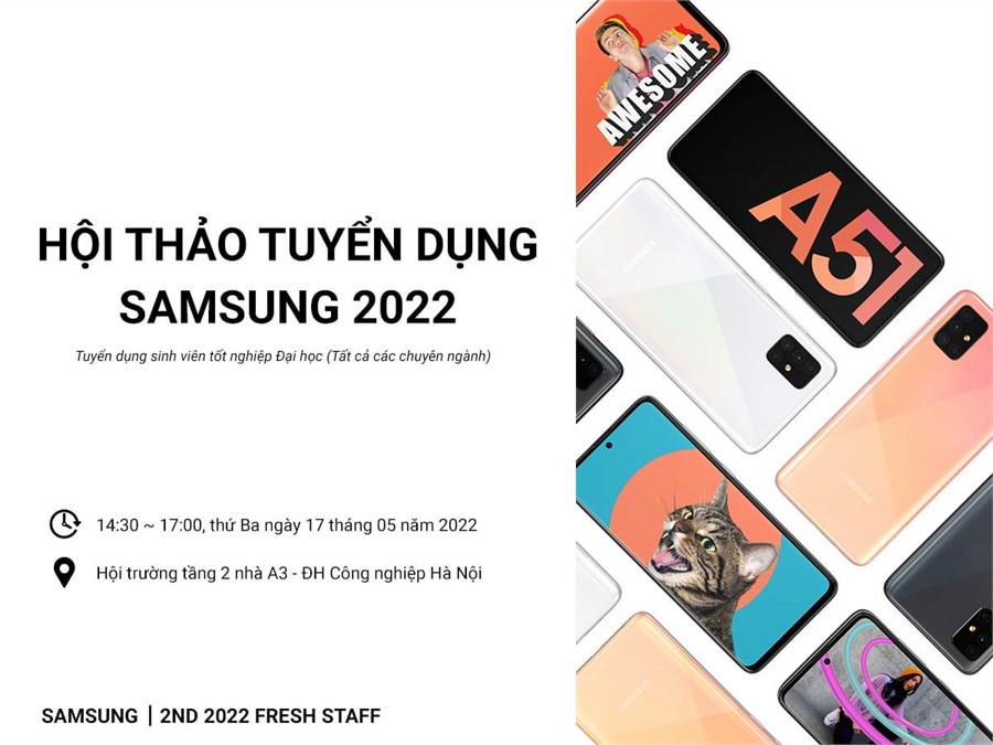 Hội thảo việc làm, hướng nghiệp của Công ty TNHH Samsung Electronics Việt Nam - Thứ 3, ngày 17/05/2022