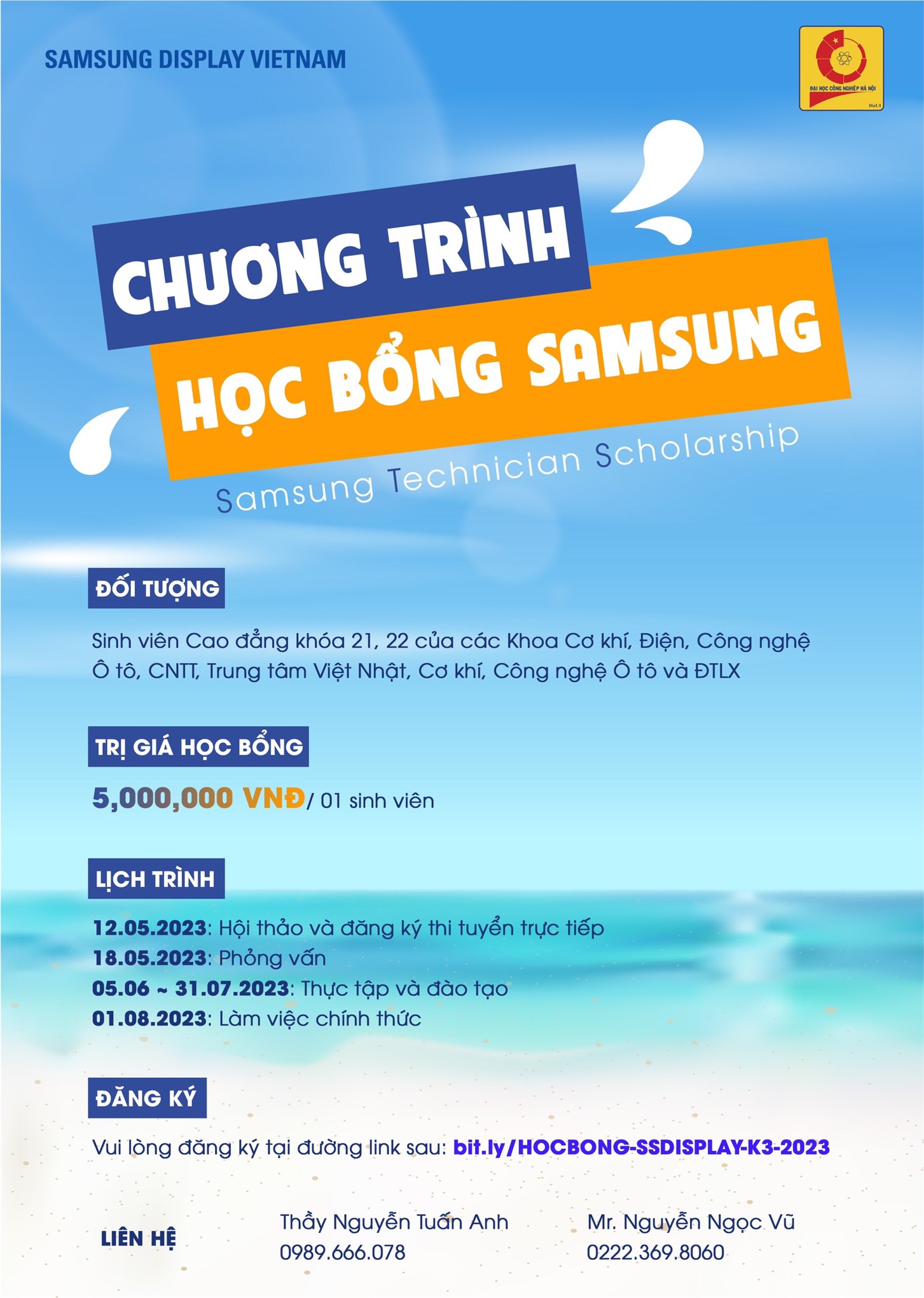 Thông báo thi tuyển, phỏng vấn chương trình học bổng của Công ty TNHH Samsung Display Việt Nam