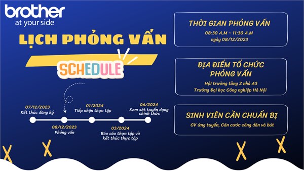 Thông báo chương trình Hội thảo thực tập, việc làm và phỏng vấn trực tiếp của Công ty TNHH Công nghiệp Brother Việt Nam - Thứ 6, ngày 08/12/2023