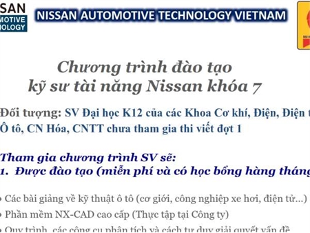 Thông báo tổ chức thi viết vòng 1 đợt 2 chương trình đào tạo kỹ sư tài năng cho Công ty TNHH Nissan Automotive Technology Việt Nam Khóa 7