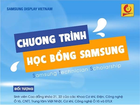Thông báo chương trình khóa đào tạo Kỹ thuật viên và trao học bổng của Công ty TNHH Samsung Display Việt Nam