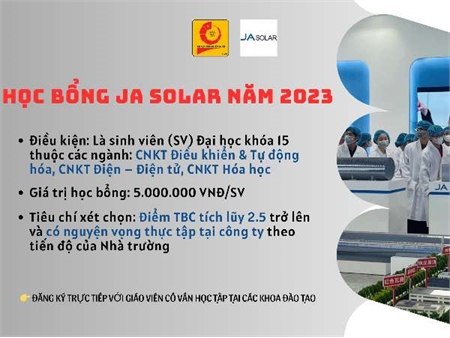 Thông báo chương trình Học bổng của Công ty TNHH JA Solar