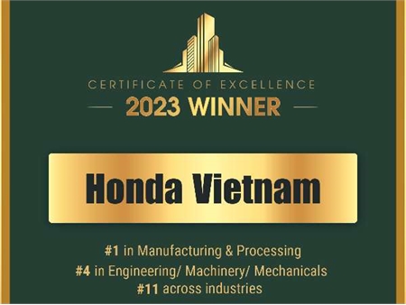 Honda Việt Nam tiếp tục giữ vững vị trí Top 1 trong ngành Sản xuất/Hóa chất năm 2023