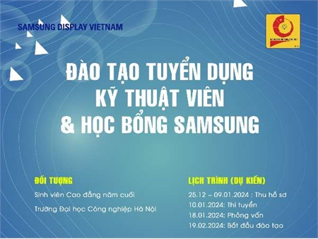 Thông báo Chương trình Khóa đào tạo Kỹ thuật viên và Trao học bổng của Công ty TNHH Samsung Display Việt Nam