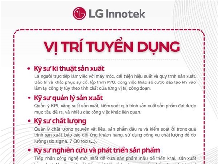 Thông báo chương trình Hội thảo việc làm và tuyển dụng trực tiếp của Công ty TNHH LG Innotek Việt Nam Hải Phòng