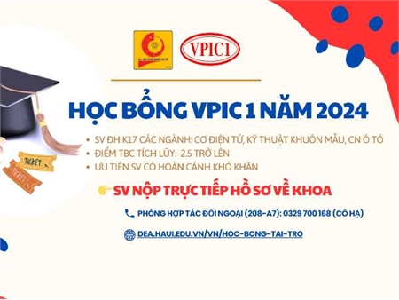 Thông báo chương trình Học bổng tài trợ của Công ty TNHH Công nghiệp chính xác Việt Nam 1